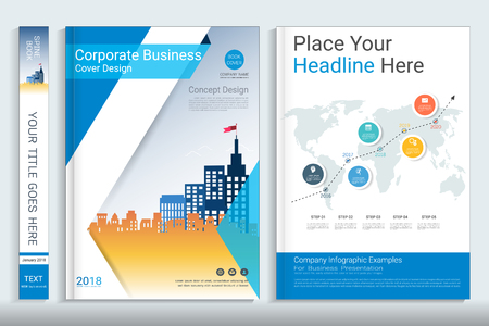 Corporate business cover book design template with infographics elementsのイラスト素材