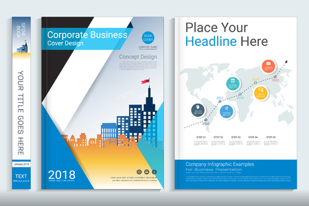 Corporate business cover book design template with infographics elementsのイラスト素材