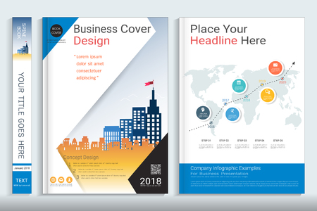 Corporate business cover book design template with infographics elementsのイラスト素材