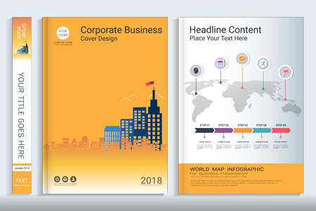 Corporate business cover book design template with infographics elementsのイラスト素材