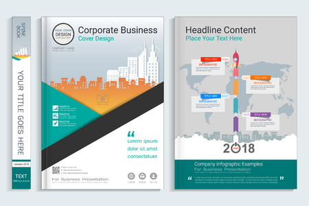 Corporate business cover book design template with info graphics elements.のイラスト素材