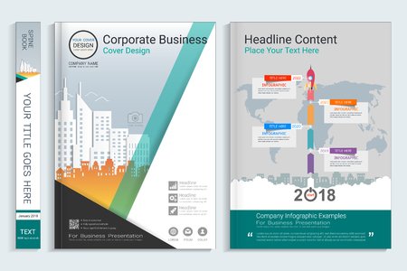 Corporate business cover book design template with info graphics elements.のイラスト素材