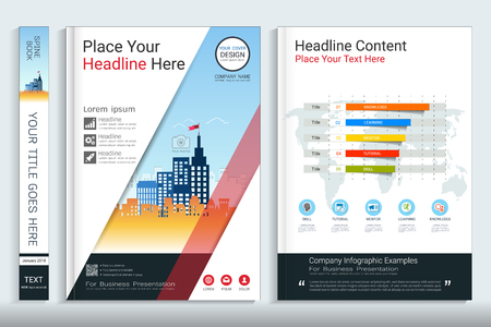 Corporate business cover book design template with info-graphics elements.のイラスト素材