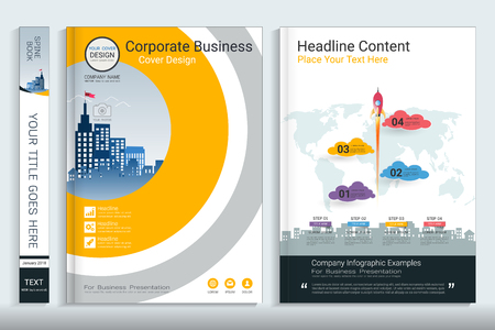 Corporate business cover book design template with info-graphics elements.のイラスト素材