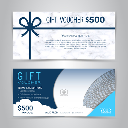 Gift certificates and vouchers, discount coupon or banner web template with marble texture imitation background, clean and modern pattern design for make an image of the product your company offers.のイラスト素材