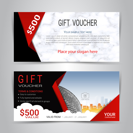Gift certificates and vouchers, discount coupon or banner web template with marble texture imitation background, clean and modern pattern design for make an image of the product your company offers.のイラスト素材