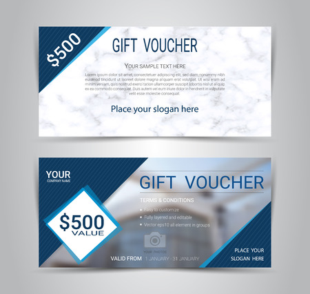 Gift certificates and vouchers, discount coupon or banner web template with marble texture imitation background, clean and modern pattern design for make an image of the product your company offers.のイラスト素材