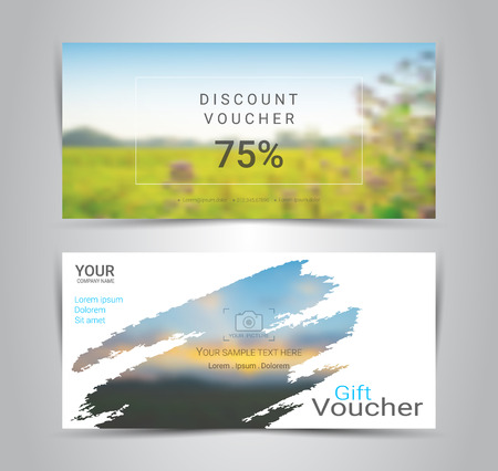 Gift certificates and vouchers, discount coupon or banner web template with blurred background gradient mesh for make an image of the products your company offers (Blurred photo for an example)のイラスト素材