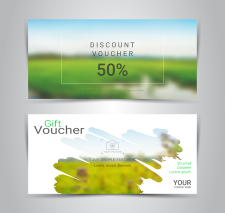 Gift certificates and vouchers, discount coupon or banner web template with blurred background, gradient mesh for make an image of the products your company offers (Blurred photo for an example).のイラスト素材