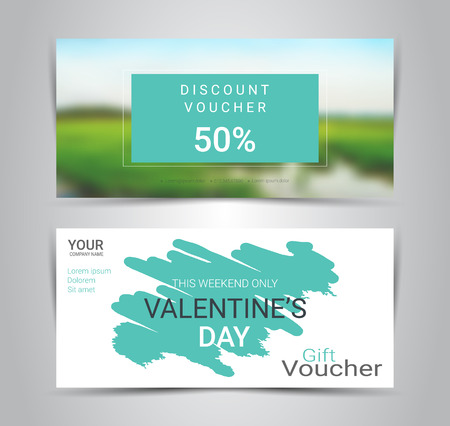 Gift certificates and vouchers, discount coupon or banner web template with blurred background, gradient mesh for make an image of the products your company offers (Blurred photo for an example).のイラスト素材
