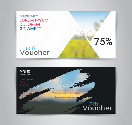 Gift certificates and vouchers, discount coupon or banner web template with blurred background, gradient mesh for make an image of the products your company offers (Blurred photo for an example).のイラスト素材