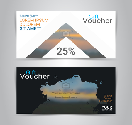 Gift certificates and vouchers, discount coupon or banner web template with blurred background, gradient mesh for make an image of the products your company offers (Blurred photo for an example).のイラスト素材