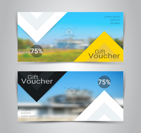 Gift certificates and vouchers, discount coupon or banner web template with blurred background gradient mesh for make an image of the products your company offers (Blurred photo for an example)のイラスト素材