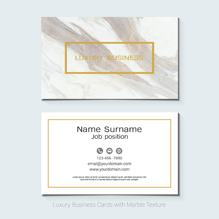 Luxury business cards vector template, Banner and cover with marble texture and golden foil details on white background, Simple style also modern and elegant, Easy to customize it to fit your needs.のイラスト素材