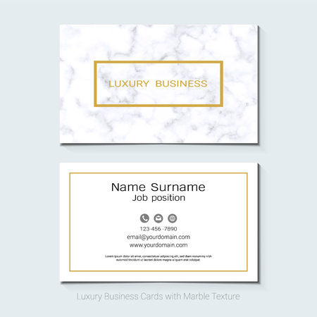 Luxury business cards vector template, Banner and cover with marble texture and golden foil details on white background, Simple style also modern and elegant, Easy to customize it to fit your needs.のイラスト素材