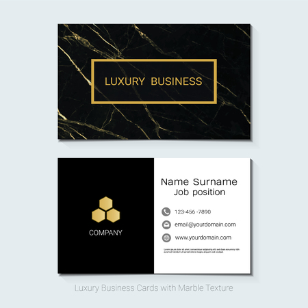 Luxury business cards vector template, Banner and cover with marble texture and golden foil details on white background, Simple style also modern and elegant, Easy to customize it to fit your needs.のイラスト素材