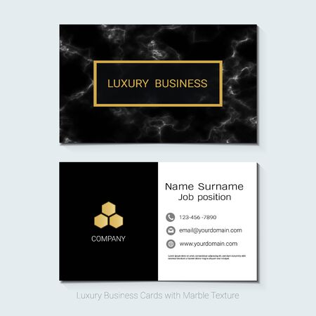 Luxury business cards vector template, Banner and cover with marble texture and golden foil details on white background, Simple style also modern and elegant, Easy to customize it to fit your needs.のイラスト素材