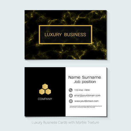 Luxury business cards vector template, Banner and cover with marble texture and golden foil details on white background, Simple style also modern and elegant, Easy to customize it to fit your needs.のイラスト素材