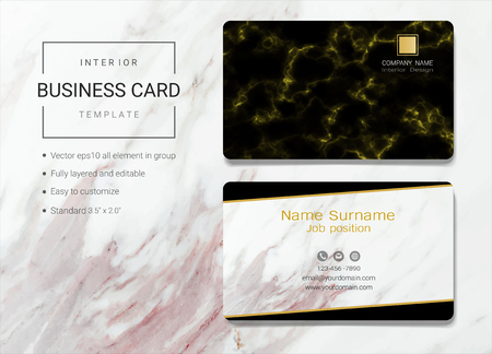 Interior business card or name card template, Simple style also modern and elegant with marbling texture imitation background, It's fully layered and editable, Easy to customize it to fit your needs.のイラスト素材