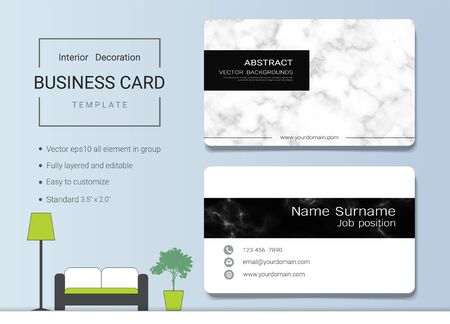Business card or name card template for interior designer. Modern and elegant style with marbling texture imitation background. It's fully layered and editable, easy to customize it to fit your needs.のイラスト素材