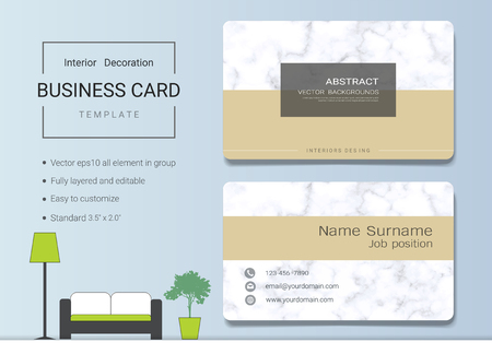Business card or name card template for interior designer. Modern and elegant style with marbling texture imitation background. It's fully layered and editable, easy to customize it to fit your needs.のイラスト素材