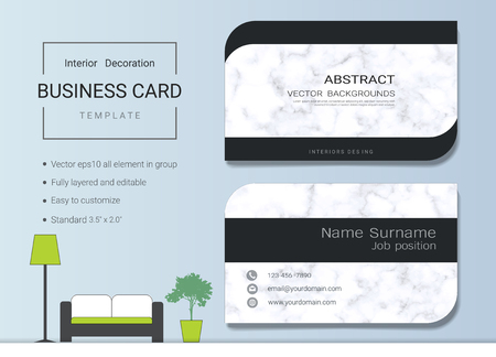 Business card or name card template for interior designer. Modern and elegant style with marbling texture imitation background. It's fully layered and editable, easy to customize it to fit your needs.のイラスト素材