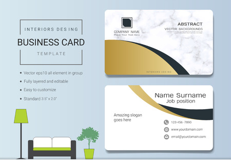 Business card or name card template for interior designer. Modern and elegant style with marbling texture imitation background. It's fully layered and editable, easy to customize it to fit your needs.のイラスト素材