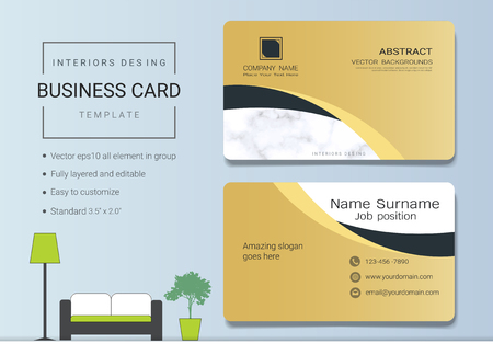 Business card or name card template for interior designer. Modern and elegant style with marbling texture imitation background. It's fully layered and editable, easy to customize it to fit your needs.のイラスト素材