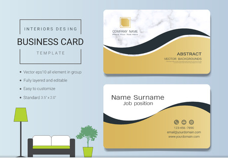 Business card or name card template for interior designer. Modern and elegant style with marbling texture imitation background. It's fully layered and editable, easy to customize it to fit your needs.のイラスト素材