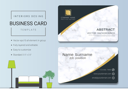 Business card or name card template for interior designer. Modern and elegant style with marbling texture imitation background. It's fully layered and editable, easy to customize it to fit your needs.のイラスト素材