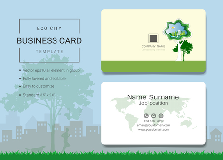Ecology city business card or name card template. Simple style also modern and elegant with trees landscaping background. It's fully layered and editable, easy to customize it to fit your needs.のイラスト素材