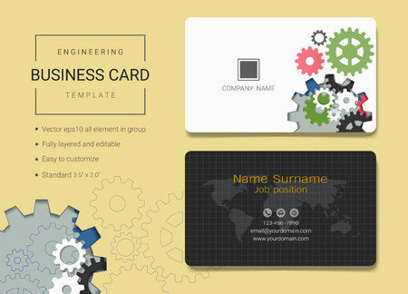 Engineering business card or name card template. Simple style also modern and elegant with abstract gears machine background. It's fully layered and editable, easy to customize it to fit your needs.のイラスト素材