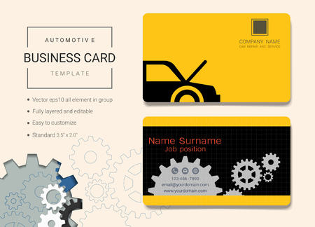 Automotive business card or name card template. Simple style also modern and elegant with tools service and repair background. It's fully layered and editable, easy to customize it to fit your needs.のイラスト素材