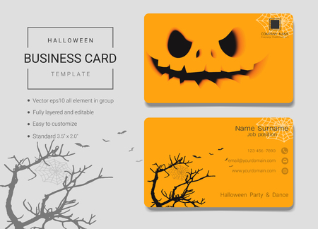Halloween business card or name card template, Simple style also modern and elegant with creepy masks, spooky fores background, It's fully layered and editable, Easy to customize it to fit your need.のイラスト素材