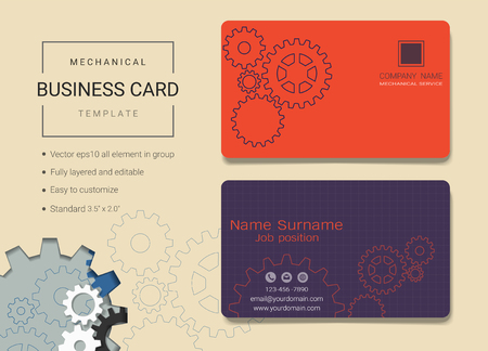 Mechanical business card or name card template, Simple style also modern and elegant with head gears machine background, It's fully layered and editable, Easy to customize it to fit your needs.のイラスト素材