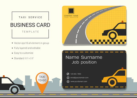 Taxi service business card or name card template, Simple style also modern and elegant with taxi and road background, It's fully layered and editable, Easy to customize it to fit your needs.のイラスト素材