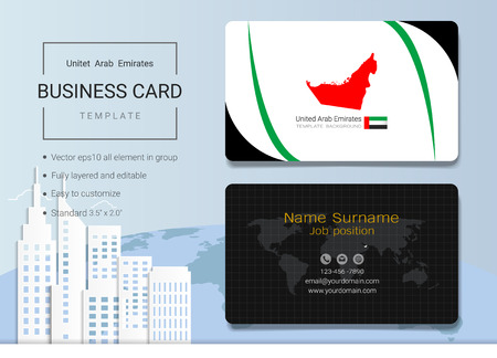 UAE abstract business card or name card template. Emirates banner for Independence day and other events, vector illustration. It's fully layered and editable, easy to customize it to fit your needs.のイラスト素材