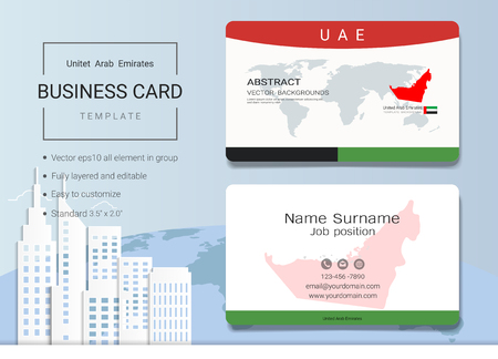 UAE abstract business card or name card template. Emirates banner for Independence Day and other events vector illustration. It's fully layered and editable, easy to customize it to fit your needs.のイラスト素材