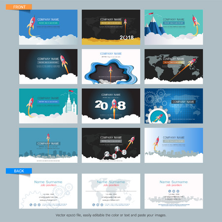 Set of name card or business card design template, Rocket launch business startup concept, Simple style also modern and elegant and it can be suitable for company name, It's fully layered and editableのイラスト素材