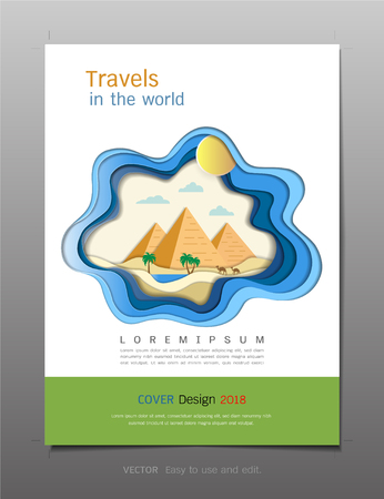 Covers book design template vector, Travel and tourism concept, Can be adapt to annual report, brochure, flyer, leaflet, fact sheet, sale kit, catalog, magazine, booklet, portfolio, poster.のイラスト素材