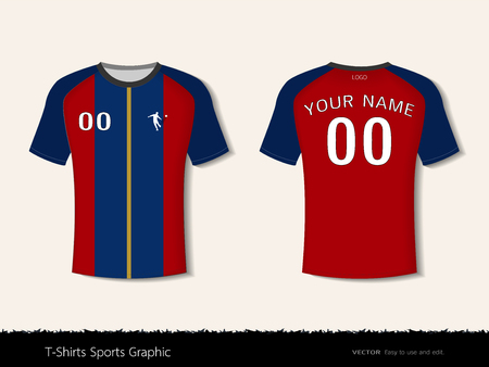 T-shirt sport design template for football club or all sportswear, Front and back shots available, Ready for customization logo and name, Easily to change colors and lettering styles in your team.のイラスト素材