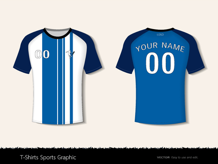 T-shirt sport design template for football club or all sportswear, Front and back shots available, Ready for customization logo and name, Easily to change colors and lettering styles in your team.のイラスト素材
