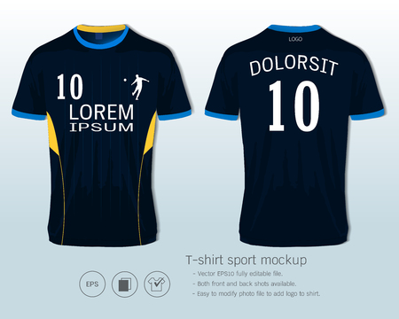 T-shirt sport design template for football club or all sportswear. Front and back shots available. Ready for customization icon and name. Easily to change colors and lettering styles in your team.のイラスト素材