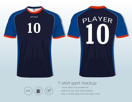 T-shirt sport design template for football club or all sportswear, Front and back shots available, Ready for customization logo and name, Easily to change colors and lettering styles in your team.のイラスト素材
