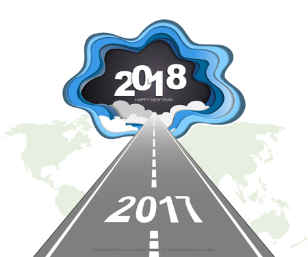 2018 happy new year concept, Symbols of beginning and celebration, Trendy template inspiration for your design, Easy to use by print special offer or add your own logo, images, text (Paper art style)のイラスト素材