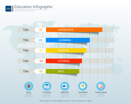 Education infographic elements template for graduation concept, This process helps your build visual, Presentation and communication skills, Graphs or charts help people understand data quickly.のイラスト素材