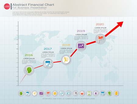 Abstract financial chart with uptrend line graph, Communicates data through charts, graphsのイラスト素材