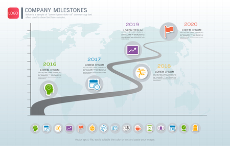 Milestone timeline info-graphic design, Road map or strategic plan to define company values.のイラスト素材
