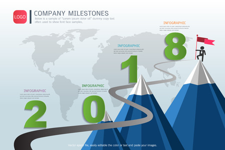 Milestone timeline infographic design, Road map or strategic plan to define company values, Can be used milestones for scheduling in project management to mark specific points along a project timelineのイラスト素材
