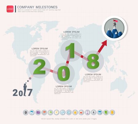 Milestone timeline infographic design, Road map or strategic plan to define company values.のイラスト素材